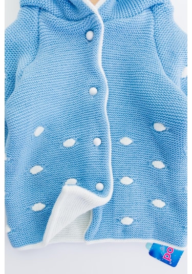 Kapüşonlu Mavi Erkek Bebek Çift Katlı Triko Hırka 001