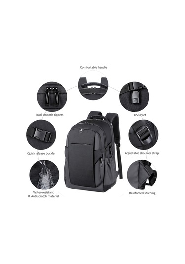 Hombey Açık Hava Çantası Dizüstü Bilgisayar Sırt Çantası Su İş Seyahat Çantası Usb Şarj Portu Hırsızlık Ö Gri