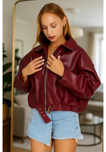 Prifaldi Pb Oversize Bomber Deri Ceket Bordo