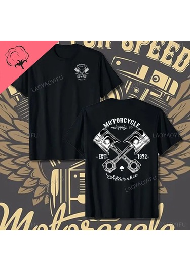 Laoyaoyifu Çapraz Pistonlar Mekanik Grafik T-shirt Erkekler Pamuklu Tee Gömlek Streetwearfildişi Fildişi
