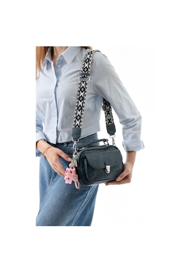 Vegan Deri Kadın Postacı Çanta 21 15 Cm Yıkama Suni Deri Omuz Çantası Çapraz Askılı Çanta Mavi