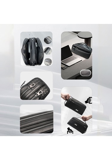 Lenyes Lb527 Tomas Serisi Dokuma Pu Deri Bilek Tasarımlı Çizilmeye Dayanıklı Aksesuar Çantası Siyah