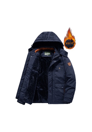 Sonbahar Ve Kış Dış Mekan Askeri Ceket Siyah Kadife Kalınlaştırılmış Erkek Ceketi Mavi