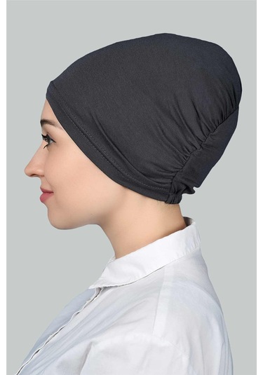 Altobeh Hazır Pratik Geçmeli Lastikli Tesettür Bone - Füme