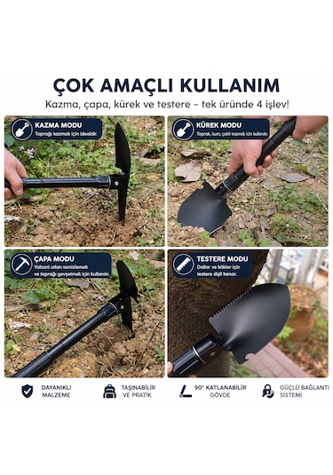 Katlanır Kamp Küreği 3 Ü 1 Arada Çok Amaçlı Kazma Çapa Testere Çok Amaçlı El Aleti