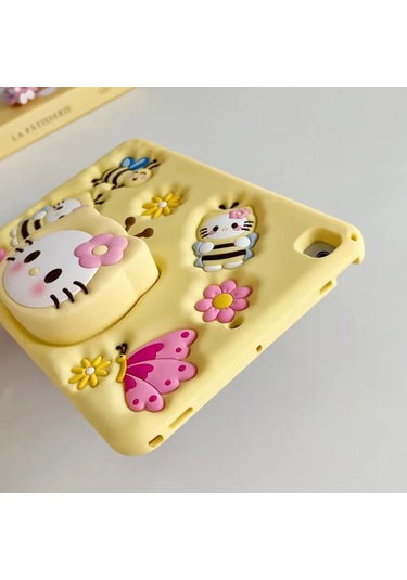 Apple Ipad 8. Ve 9. Nesil 10.2 Inç 2020 / 2021 Uyumlu Kedi Kılıf Standlı Eğlenceli Koruma Yellow