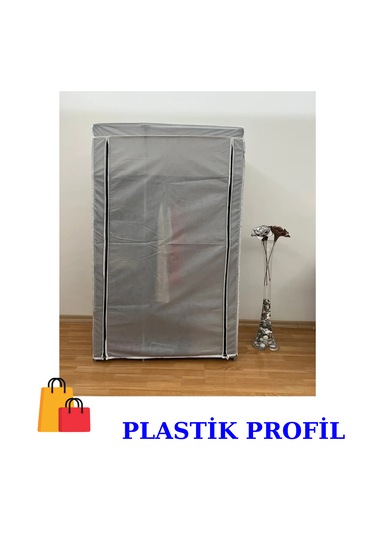 Beyazpazar Bez Dolap Plastik Profil Fermuarlı Yeni Gardırop Gri