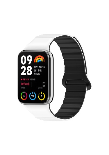 Ekılıf - Xiaomi Redmi Watch 4 Uyumlu - Kordon Silikon Kordon Strap Kayış Krd-105 - Beyaz-siyah