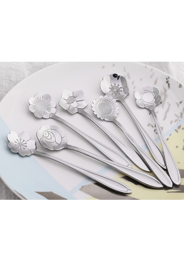 Kosona 410 Paslanmaz Çelik Güneş Çiçeği Kısa Saplı Kaşık - Kahve, Bal, Çay Karıştırıcı, Tatlı Servisi Diğer