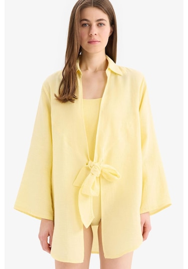 DeFacto Müslin Önden Bağlamalı Plaj Gömleği-Fall in Love B7333AX25SMYL271 Sarı
