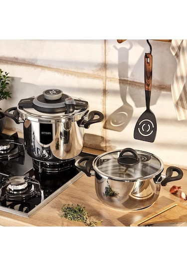 Emsan Vera 2'li Düdüklü Tencere Seti 4+6 Litre Siyah Gümüş - Siyah