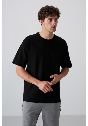 Tommy Life Siyah Pamuklu Kalın Yüzeyi Dokulu Oversize Fit Basic Erkek T-shirt - 88341 001