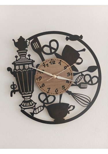 Ümra Lazer Mutfak Cafe Duvar Saat - 40x40 Cm Siyah