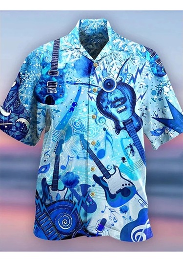 Snapbuy 3d Baskılı Sosis Desenli Hawaii Gömlek - Erkek Yaz Kısa Kollu Plaj Gömleğikadın Altın