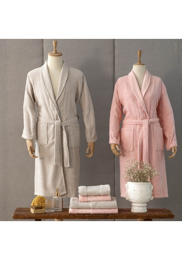 Karaca Home Casita Flos 6 Parça Taş Pudra Aile Bornoz Seti Pudra