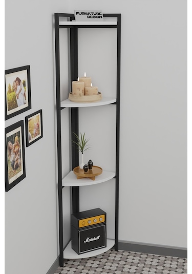 Metal Köşe Raf 4 Katlı Dekoratif Üçgen Raf Beyaz