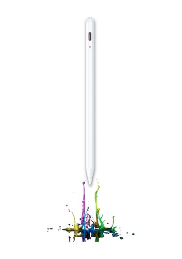 İpad Air 11 2024 Uyumlu Yapışarak Manyetik Şarj Olabilen Avuçiçi Ve Eğim Özellikli Tablet Kalemi Beyaz