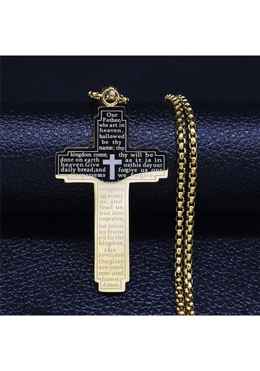 Altın Klasik İncil Çapraz Zincir Kolye Erkek Paslanmaz Çelik Kolye Kolye Altın