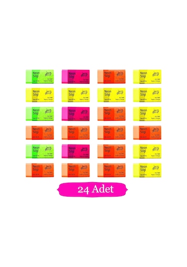 Gen-of No:24 Pvc Free Orta Boy Neon Silgi Gen-6724 24 Adet