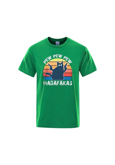 Teekossc Pew Pew Madafakas Erkek Kısa Kollu Komik Kedi T-shirt Vintage Yazlık Ekip Üstü Streetwear Chınabordo Bordo
