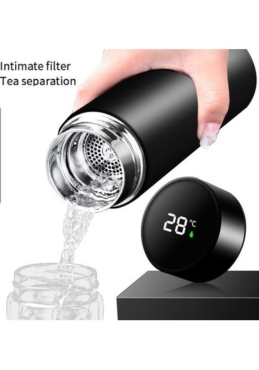500 Ml Akıllı Su Şişesi Paslanmaz Çelik Termos Fincan Kahve Çay Kupalar Lcd Sıcaklık Ekran Sızdırmaz Spor Vakum Şişeler Su Şişeleri Antrasit - Siyah