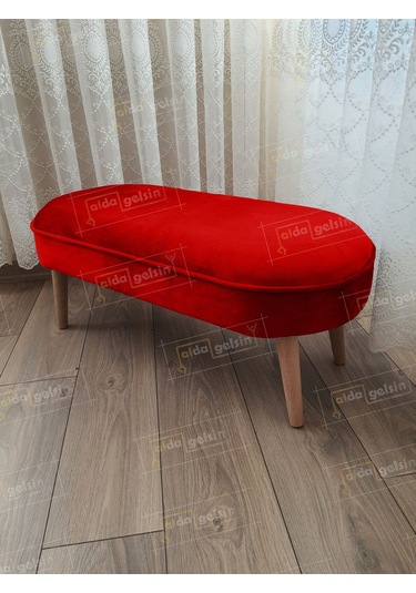Ultra Lüks Oval Parrot Puf Ahşap Ayak Kırmızı