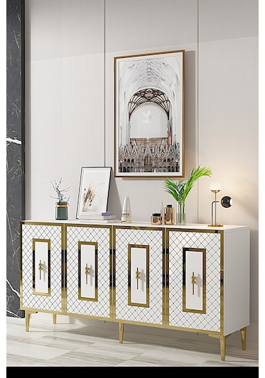Ka1510bg Puma Konsol, Tv Sehpası Beyaz-gold 150cm Beyaz-gold