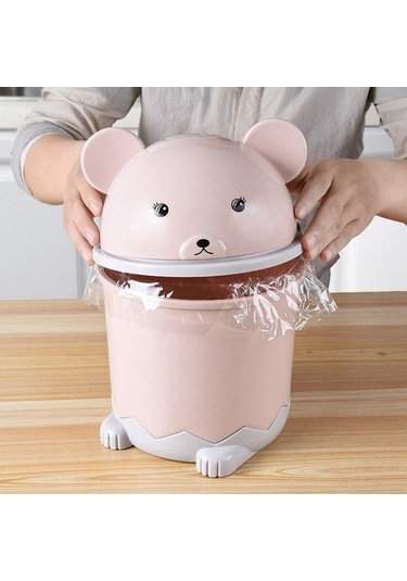 Prestigegoods Pembe Döner Kapaklı Mini Çöp Kutusu, Sevimli Masaüstü Kağıt Sepeti, Plastik, 12,5x14x20,7cm/