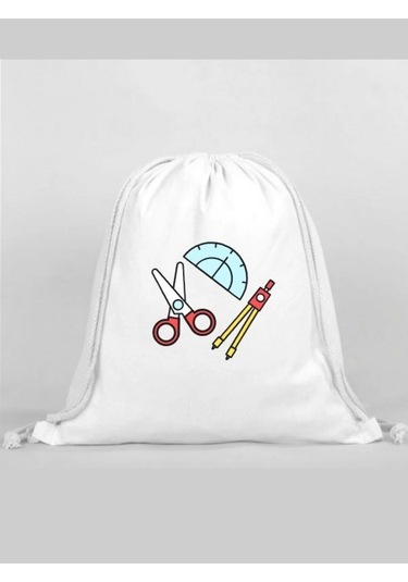Makas Baskılı Sırt Çantası - İp Büzgülü Spor Çanta Renkli