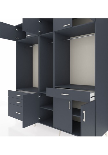 Kronos Dolap 8 Raflı 4 Çekmeceli 3 Askılı 220x59x243 Antrasit-antrasit/antrasit Antrasıt/antrasıt