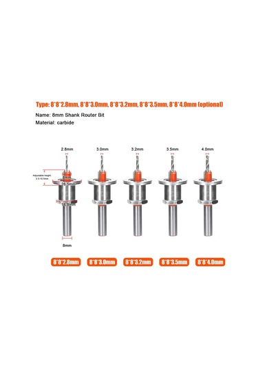 Hallow Shank Karbür Ağaç İşleme Yönlendirici Bit Havşa Matkabı 8 8 3.0 MM