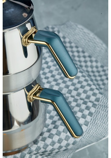 Everest 18/10 Paslanmaz Çelik Aile Boy Çaydanlık 1,40 L Demlik 2,75 L Alt Hazne Yeşil