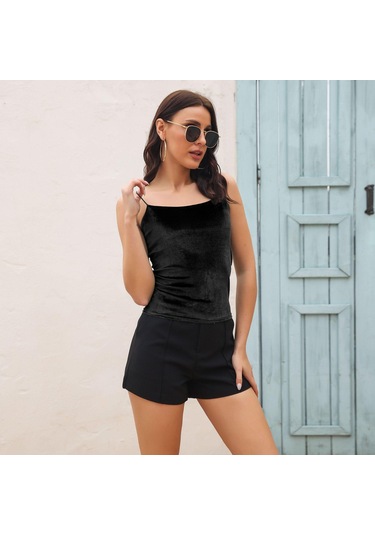 Siyah İlkbahar Ve Yaz Kadın Spagetti Sapanlar Kolsuz Tank Tops Vintage İnce Alt Kaşkorse Kolsuz Üst