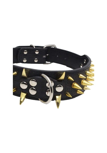 Magideal Suntek Keskin Çivili Perçin Pu Deri Köpek Tasması Siyah M Siyah