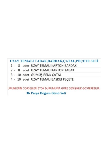 Uzay Temalı Tabak, Bardak, Çatal, Peçete Seti