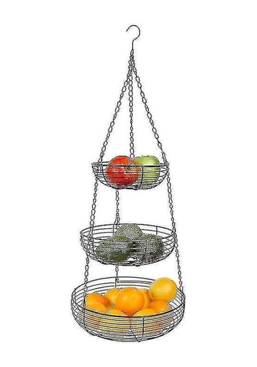 3 Katlı Çelik Mutfak Meyve Sepeti - Açık Gösterim, Kolay Montajlı, Modern Organizasyon Siyah Siyah