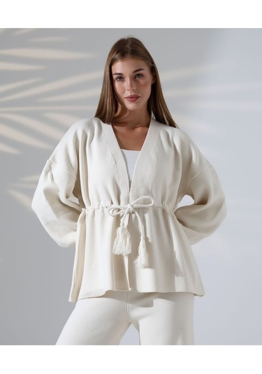 Kuşak Detaylı İkili Triko Takım Taş