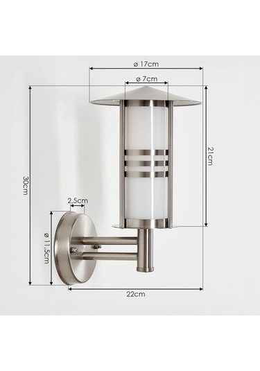 Dış Mekan Duvar Lambası, Paslanmaz Çelik & Buzlu Cam, E27 Soketli, 32 Cm Yükseklik Gri