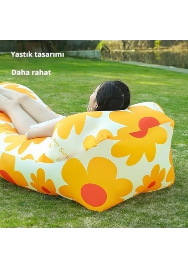 Ankatek Desenli Hava Yatağı, Baş Destekli Tek Kişilik, Kamp & Açık Hava İçin Taşınabilir Koltuk - Gri-siyah Gri - Siyah Gri - Siyah