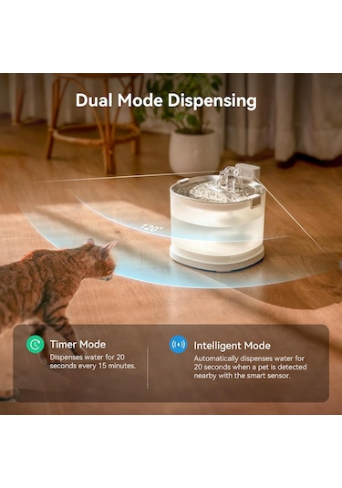 Cheerble E1+ Çelik Hazneli Şarjlı Otomatik Kedi Su Pınarı 22 x 20 x 18 CM 2 L