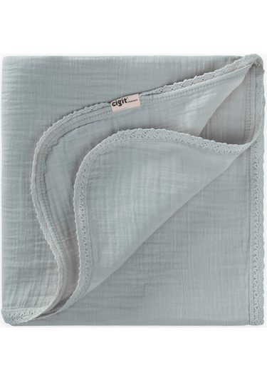 Cigit Dantel İşlemeli Tekkat Müslin Battaniye 100x100 CM +/- 3 CM Mint Yeşili