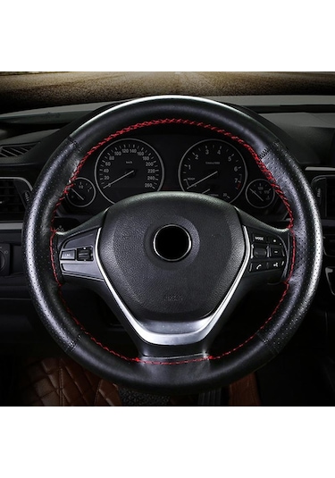 Siyah Seametal Hakiki Deri Araba Direksiyon Kılıfı Dıy Örgü Kılıfı Ve İğneler Konu 38 Cm Çapı Için Fit