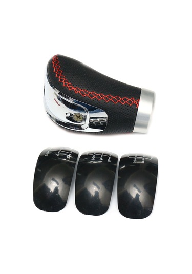 Moveevo Evrensel Araç Vites Kolu Başlığı, Metal+pu Deri, 3 Değiştirilebilir Kapağı 5-6 Vites , Tornavida Ve Adaptörler İçerir Siyah