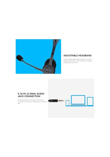 Leezsing Logitech H111 Kulaklık Mikrofonlu - 3.5mm Bağlantılı, 180 Dönebilir Mikrofonlu, Rahat Kullanım