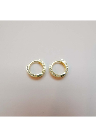 Etrafı Zirkon Taşlı Bayan Halka Küpe Gold