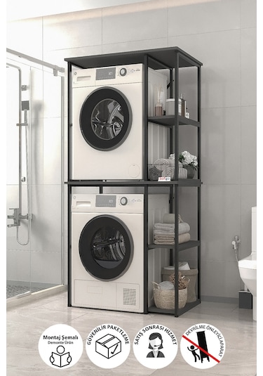 Bofigo Çamaşır Makinesi Dolabı Kurutma Makinesi Dolabı Metal Banyo Dolabı Mısra Antrasit