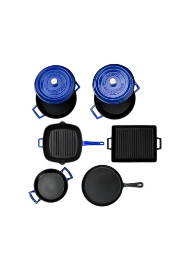 Lava Döküm 6x Trendy Serisi 8 Parça Tencere & Tava Seti Mavi
