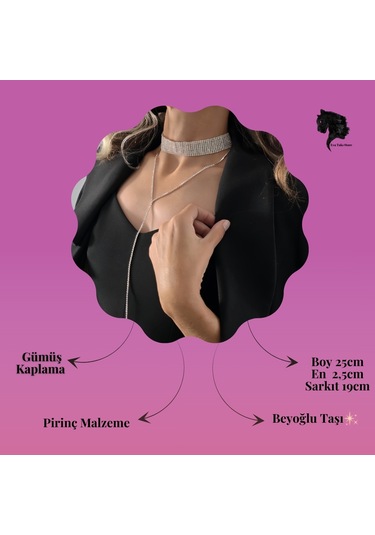 Gümüş Kaplama Rhinestone Y Model Su Yolu Model Kolye Gümüş