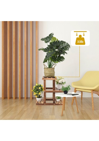 Symbee 3 Katlı Ahşap Bitki Standı - Kompakt Ve Şık Çiçek Sergileme Ünitesi Kahverengi