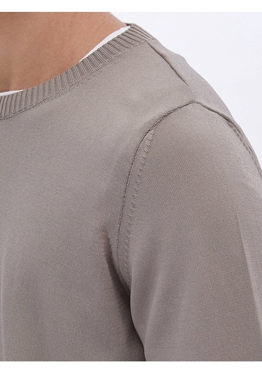 Açık Vizon Bisiklet Yaka Düz Örgü Triko Kazak Vizon